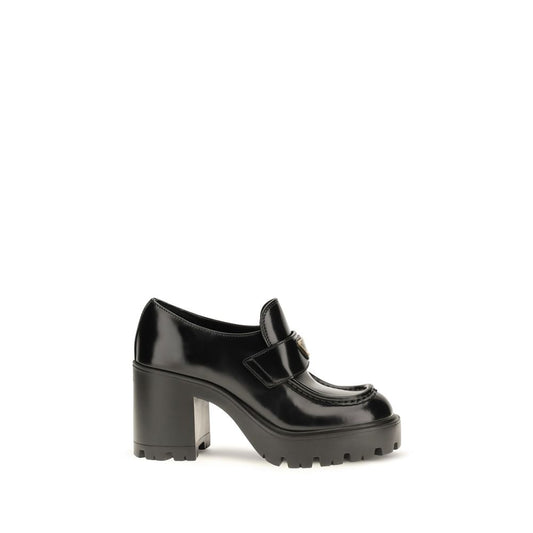 Mocasines de plataforma Prada en piel de becerro negra Bos Taurus