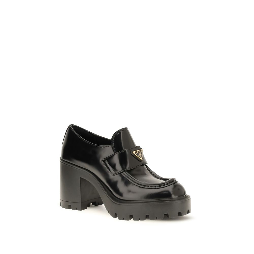 Mocasines de plataforma Prada en piel de becerro negra Bos Taurus