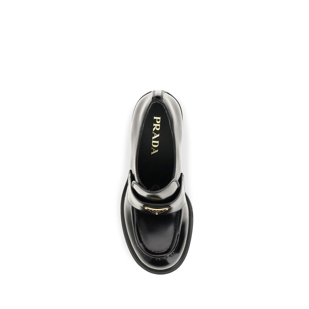 Mocasines de plataforma Prada en piel de becerro negra Bos Taurus