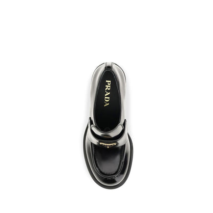 Mocasines de plataforma Prada en piel de becerro negra Bos Taurus
