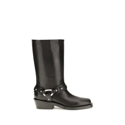 Rabanne Bottes plates en cuir de veau noir modèle Bos Taurus