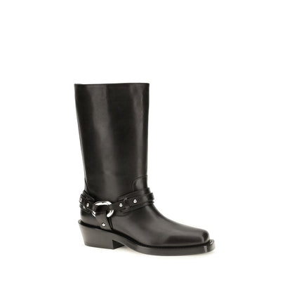 Rabanne Bottes plates en cuir de veau noir modèle Bos Taurus