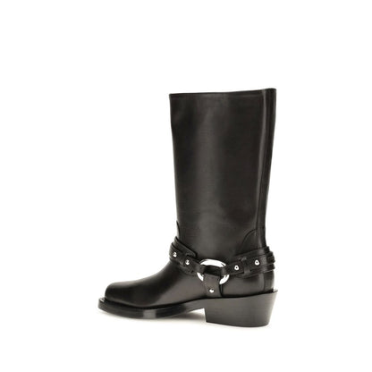 Rabanne Bottes plates en cuir de veau noir modèle Bos Taurus