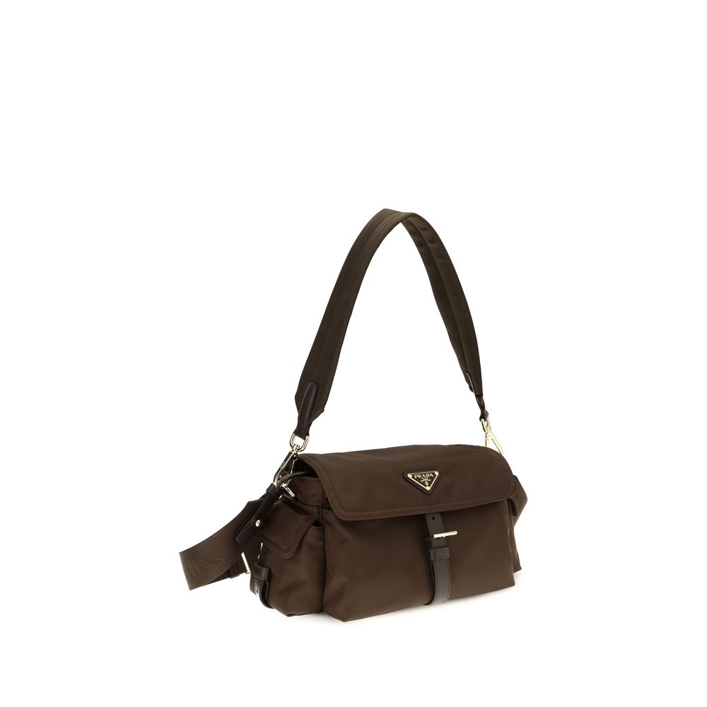 Bolso de hombro Prada de poliamida reciclada marrón