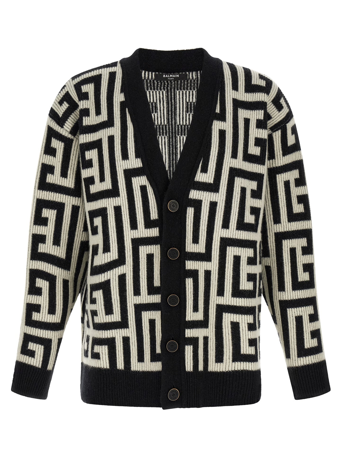 Cárdigan De Lana Merino Balmain Bicolor Clásico