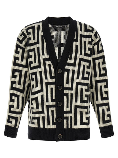 Cárdigan De Lana Merino Balmain Bicolor Clásico