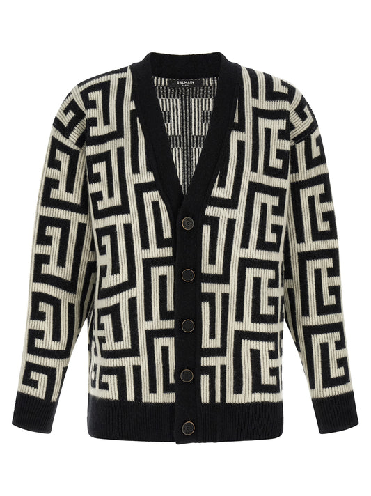 Cárdigan De Lana Merino Balmain Bicolor Clásico