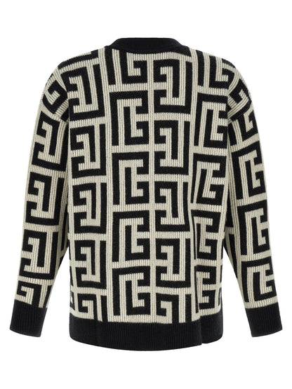 Cárdigan De Lana Merino Balmain Bicolor Clásico