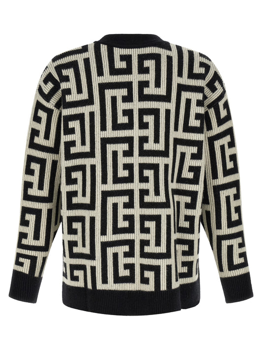 Cárdigan De Lana Merino Balmain Bicolor Clásico