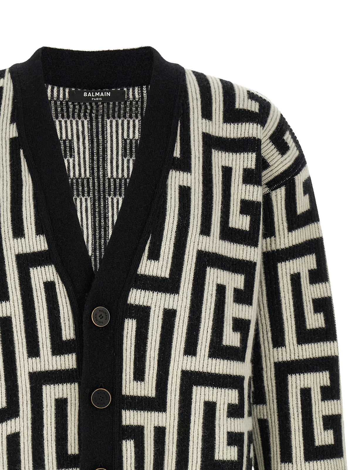 Cárdigan De Lana Merino Balmain Bicolor Clásico