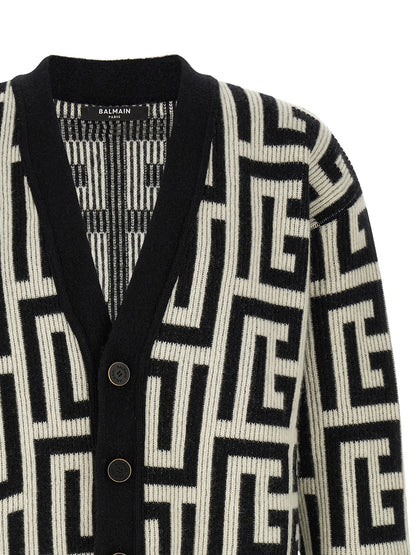 Cárdigan De Lana Merino Balmain Bicolor Clásico