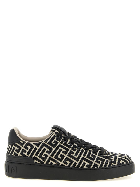 Balmain B-Court Two-Tone Low-Top Cotton Sneakers