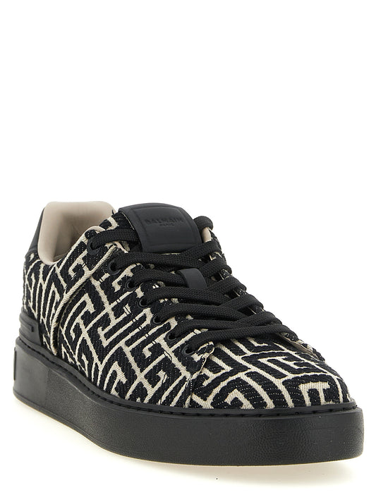 Balmain B-Court Two-Tone Low-Top Cotton Sneakers