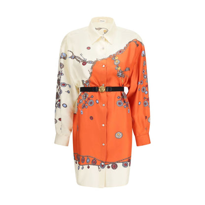 Vestido Casual De Seda Pura En Tono Naranja Versace