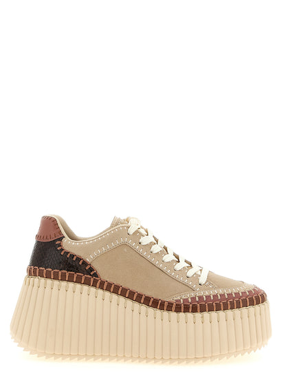Chloé Nama Platform Sandals In Beige And Polyester