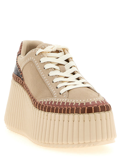 Chloé Nama Platform Sandals In Beige And Polyester