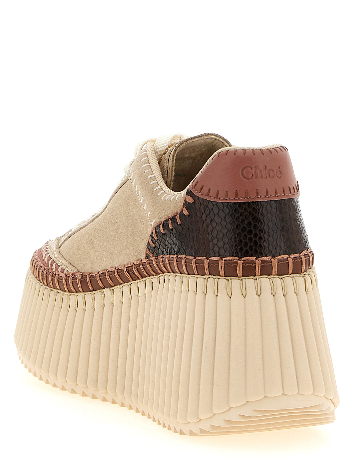 Chloé Nama Platform Sandals In Beige And Polyester
