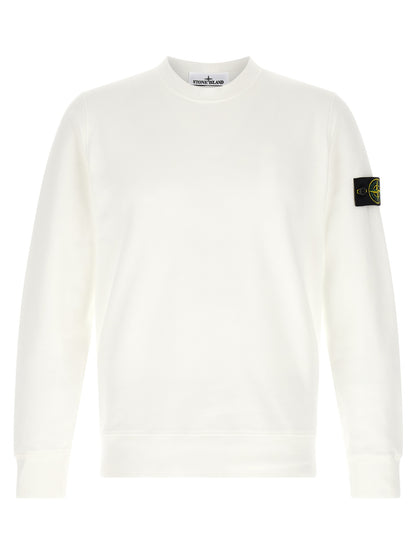 Stone Island Jersey en Coton Bio Brossé Intérieur Blanc