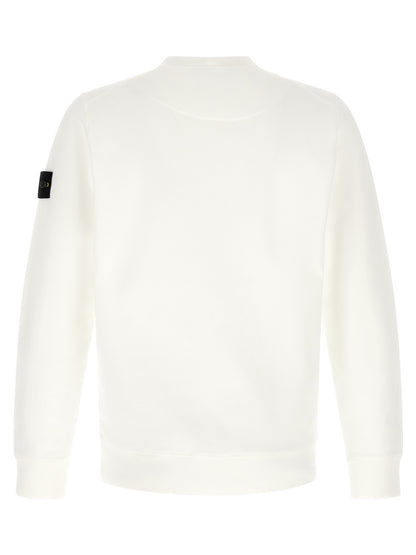 Stone Island Jersey en Coton Bio Brossé Intérieur Blanc