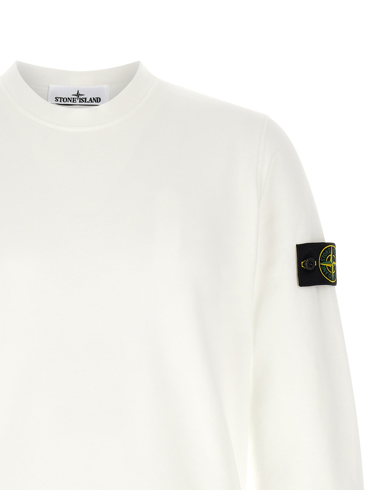 Stone Island Jersey en Coton Bio Brossé Intérieur Blanc
