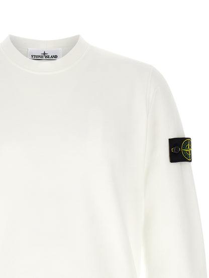 Stone Island Jersey en Coton Bio Brossé Intérieur Blanc