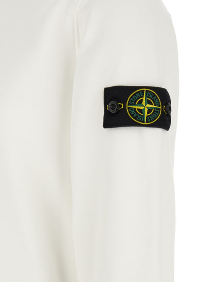 Stone Island Jersey en Coton Bio Brossé Intérieur Blanc