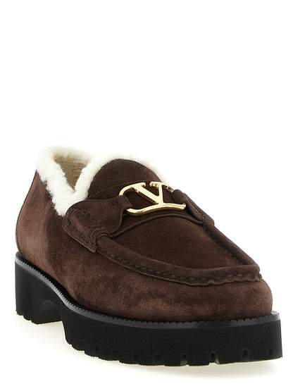 Brown Valentino Garavani Calfskin Slip-On Loafers