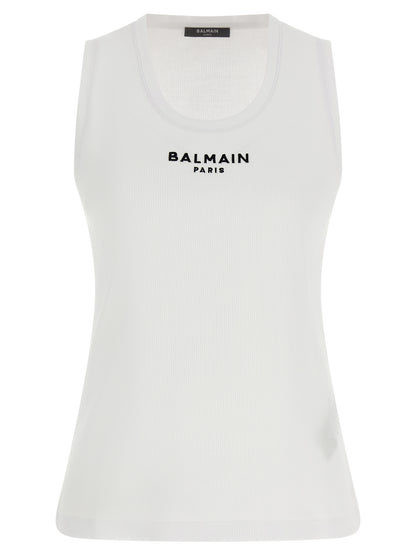 Balmain Camiseta Sin Mangas De Algodón Blanca - Estructura Natural