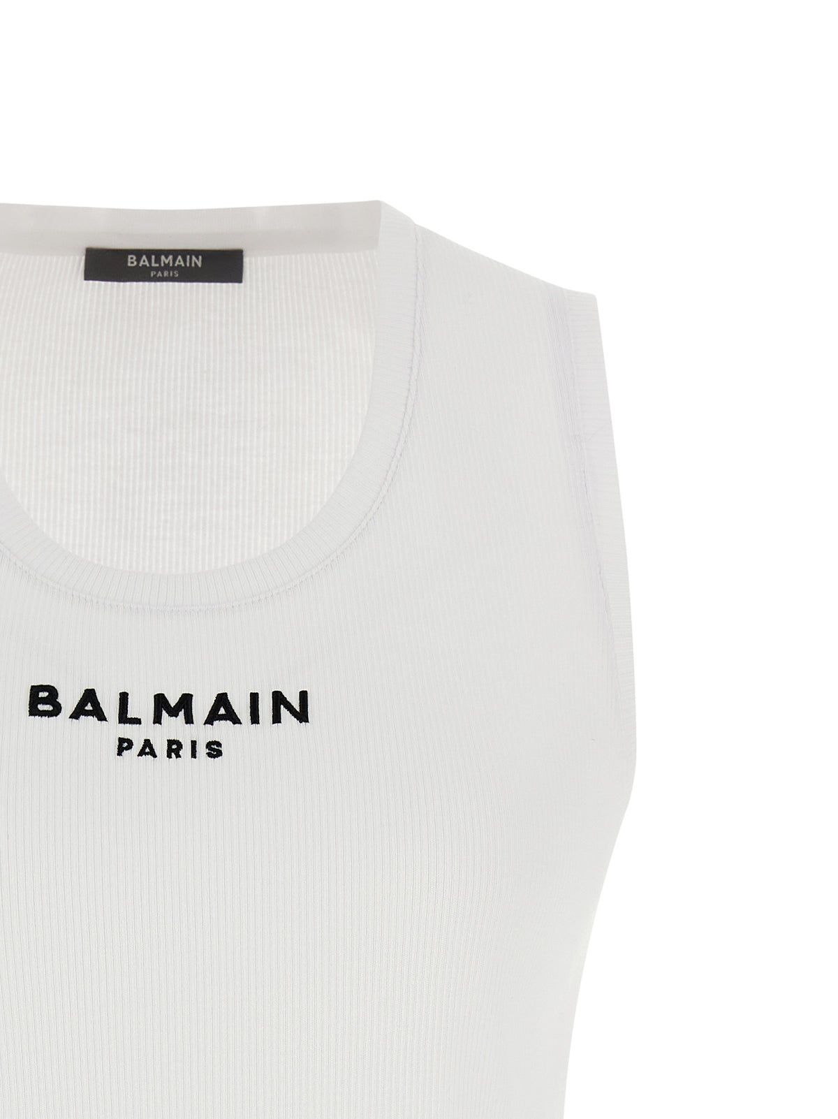 Balmain Camiseta Sin Mangas De Algodón Blanca - Estructura Natural