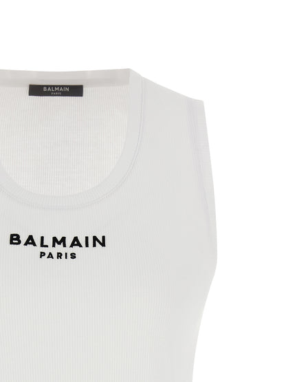 Balmain Camiseta Sin Mangas De Algodón Blanca - Estructura Natural