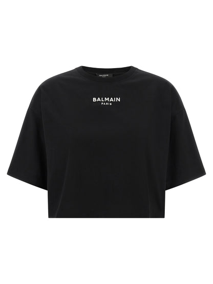 T-shirt en coton noir à découpes Balmain