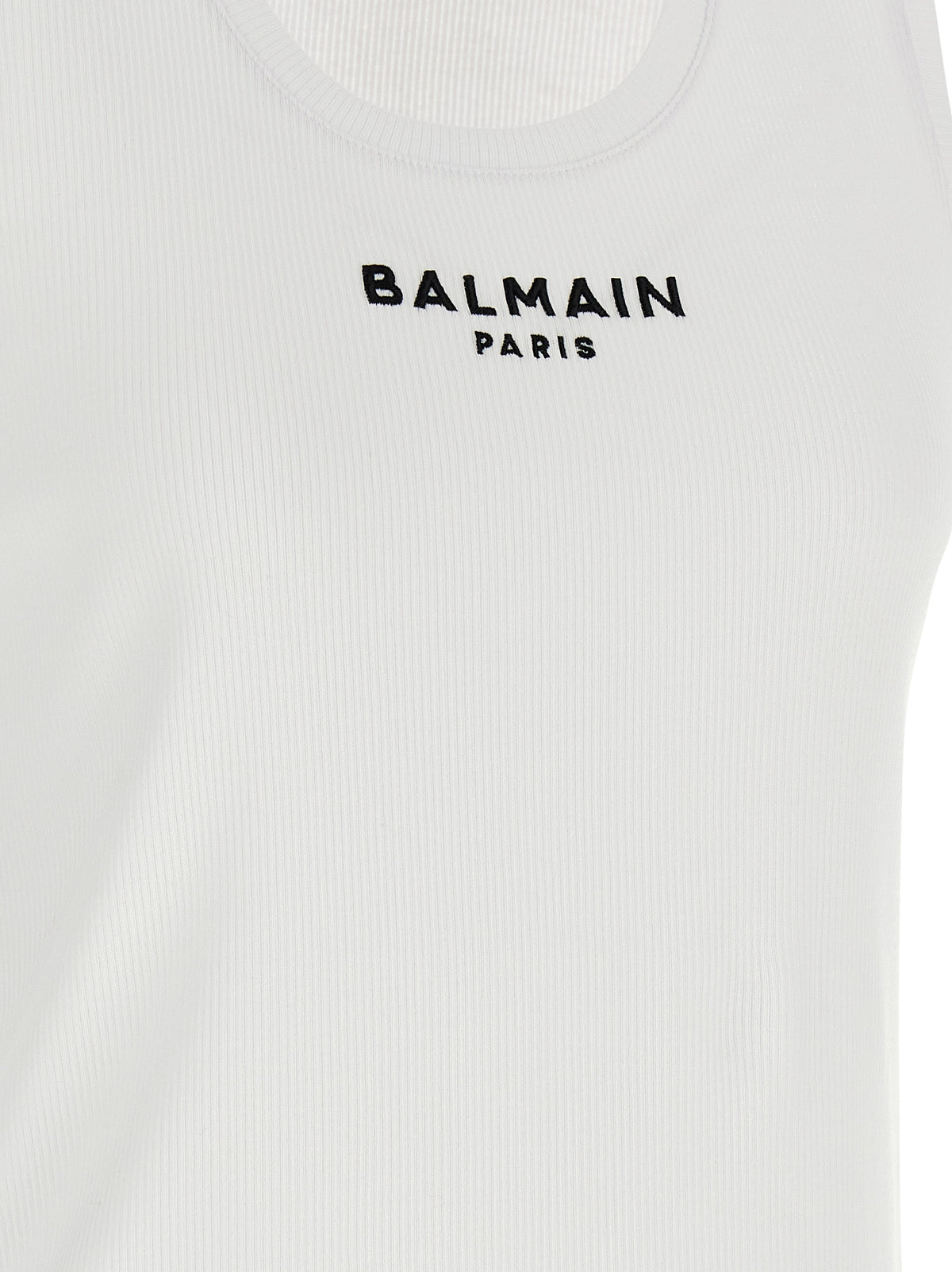 Balmain Camiseta Sin Mangas De Algodón Blanca - Estructura Natural