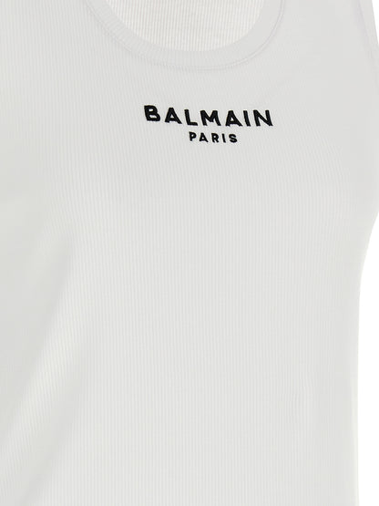 Balmain Camiseta Sin Mangas De Algodón Blanca - Estructura Natural
