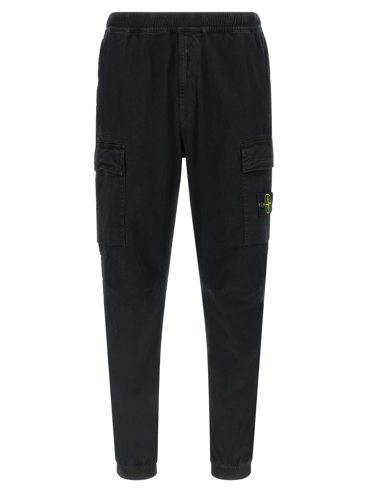 Stone Island Pantalón Cargo Negro De Algodón Con Cintura Elástica