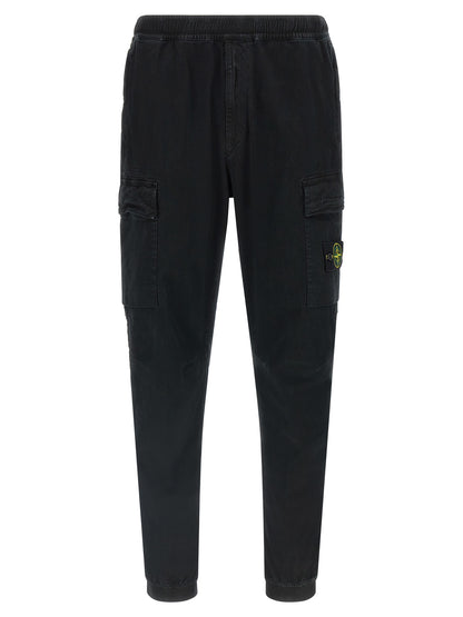Stone Island Pantalón Cargo Negro De Algodón Con Cintura Elástica