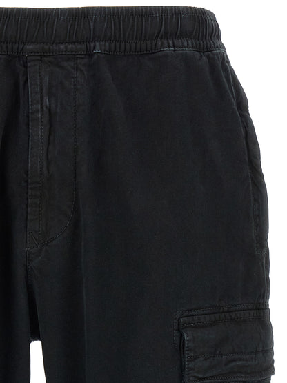 Stone Island Pantalón Cargo Negro De Algodón Con Cintura Elástica