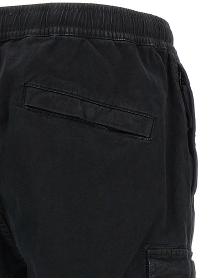 Stone Island Pantalón Cargo Negro De Algodón Con Cintura Elástica