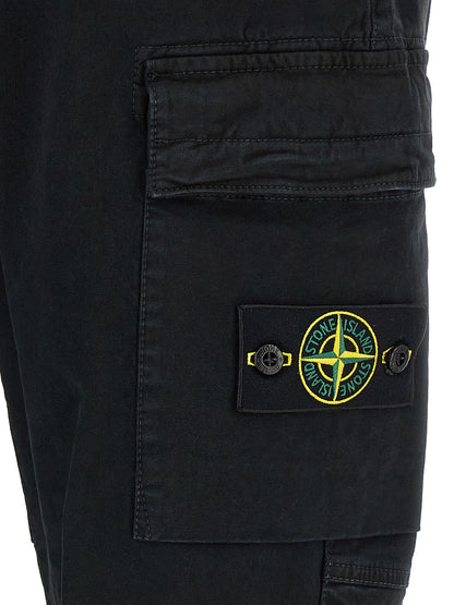 Stone Island Pantalón Cargo Negro De Algodón Con Cintura Elástica