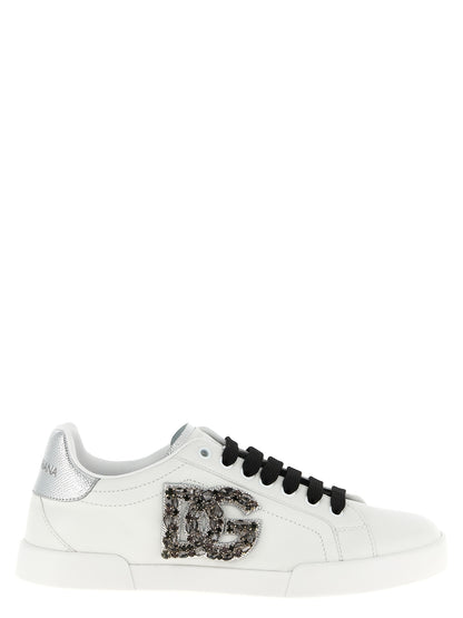 Dolce & Gabbana Baskets basses en cuir de veau argenté