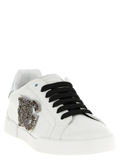 Dolce & Gabbana Baskets basses en cuir de veau argenté