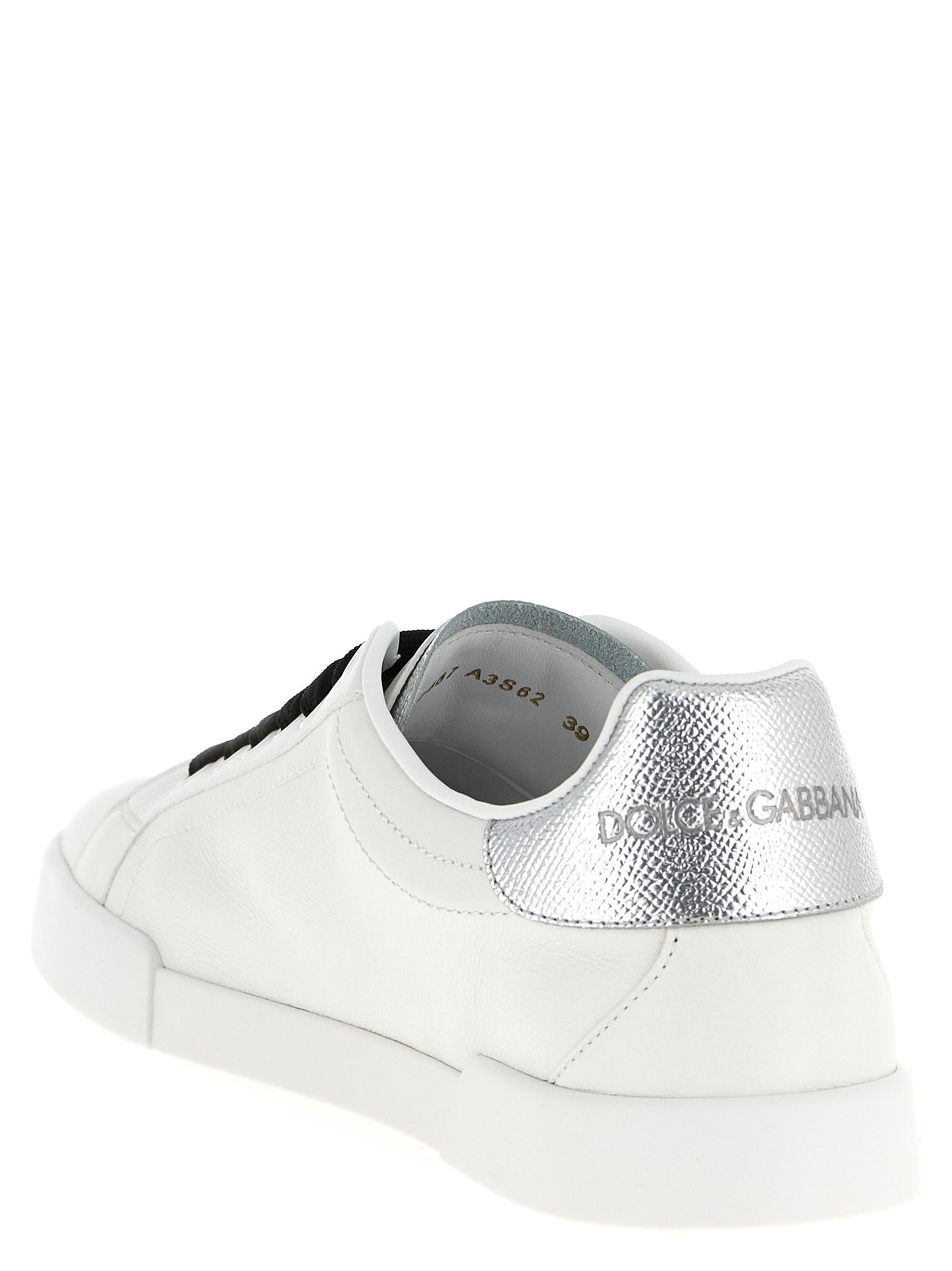 Dolce & Gabbana Baskets basses en cuir de veau argenté