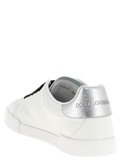 Dolce & Gabbana Baskets basses en cuir de veau argenté