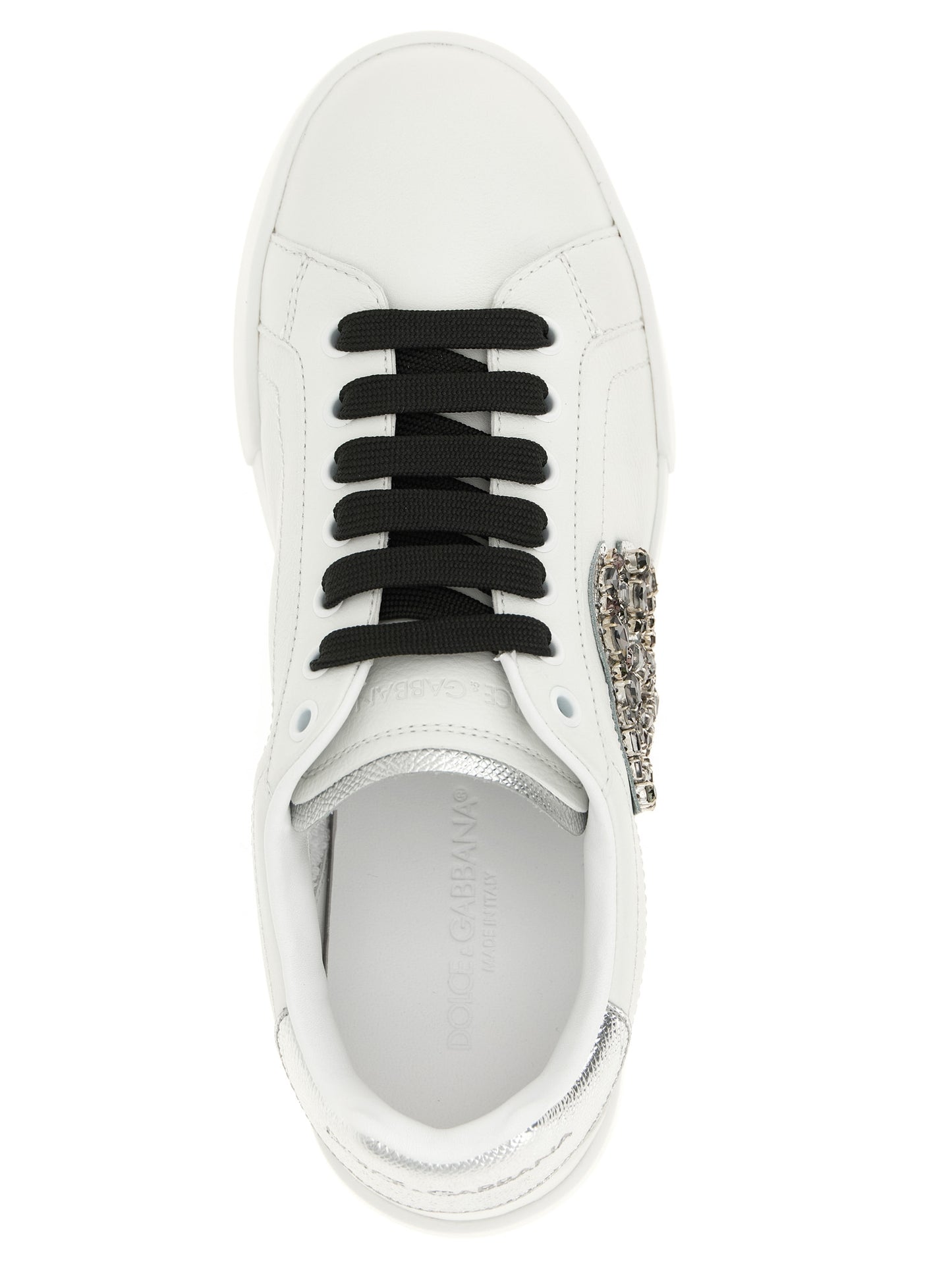 Dolce & Gabbana Baskets basses en cuir de veau argenté