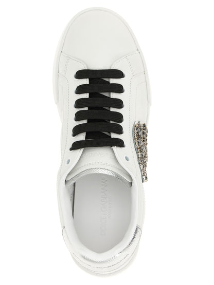 Dolce & Gabbana Baskets basses en cuir de veau argenté