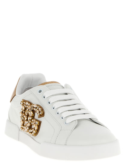 Dolce & Gabbana Baskets basses en cuir de veau doré