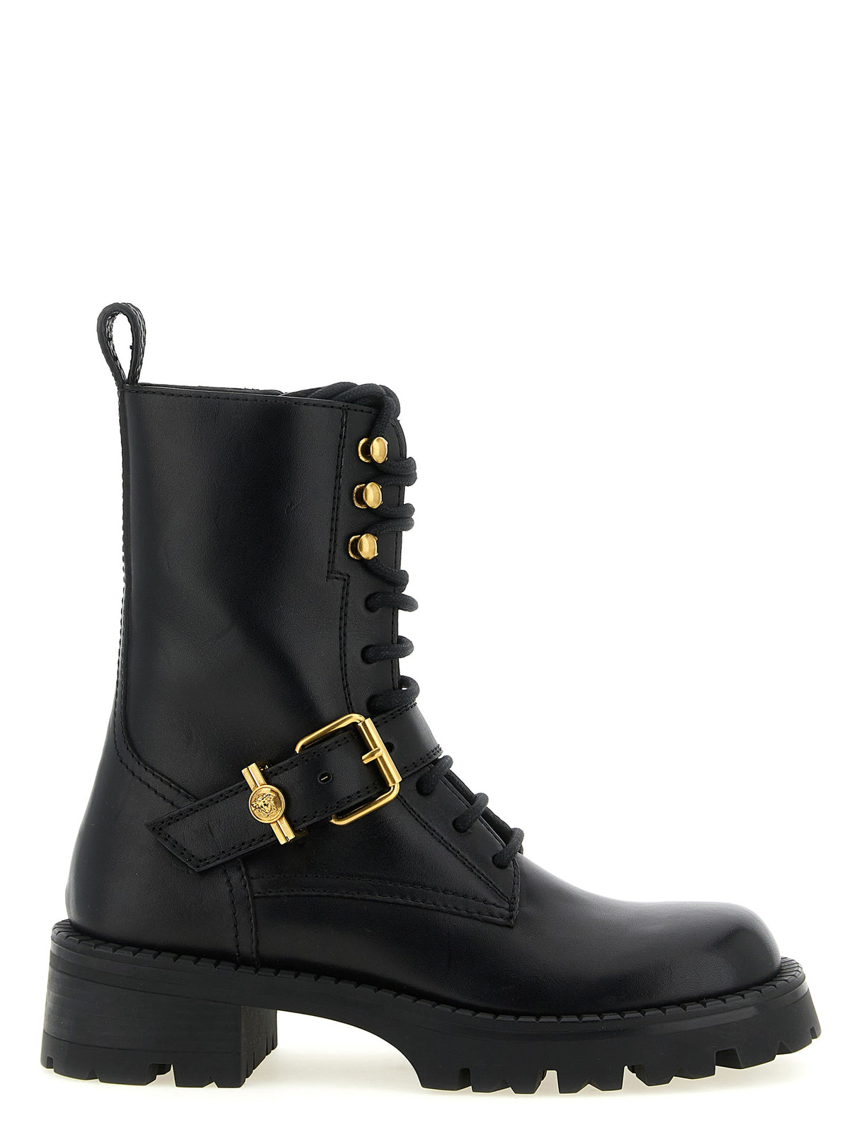 Bottes en cuir de veau noir à lacets Versace