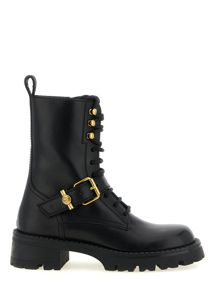 Bottes en cuir de veau noir à lacets Versace