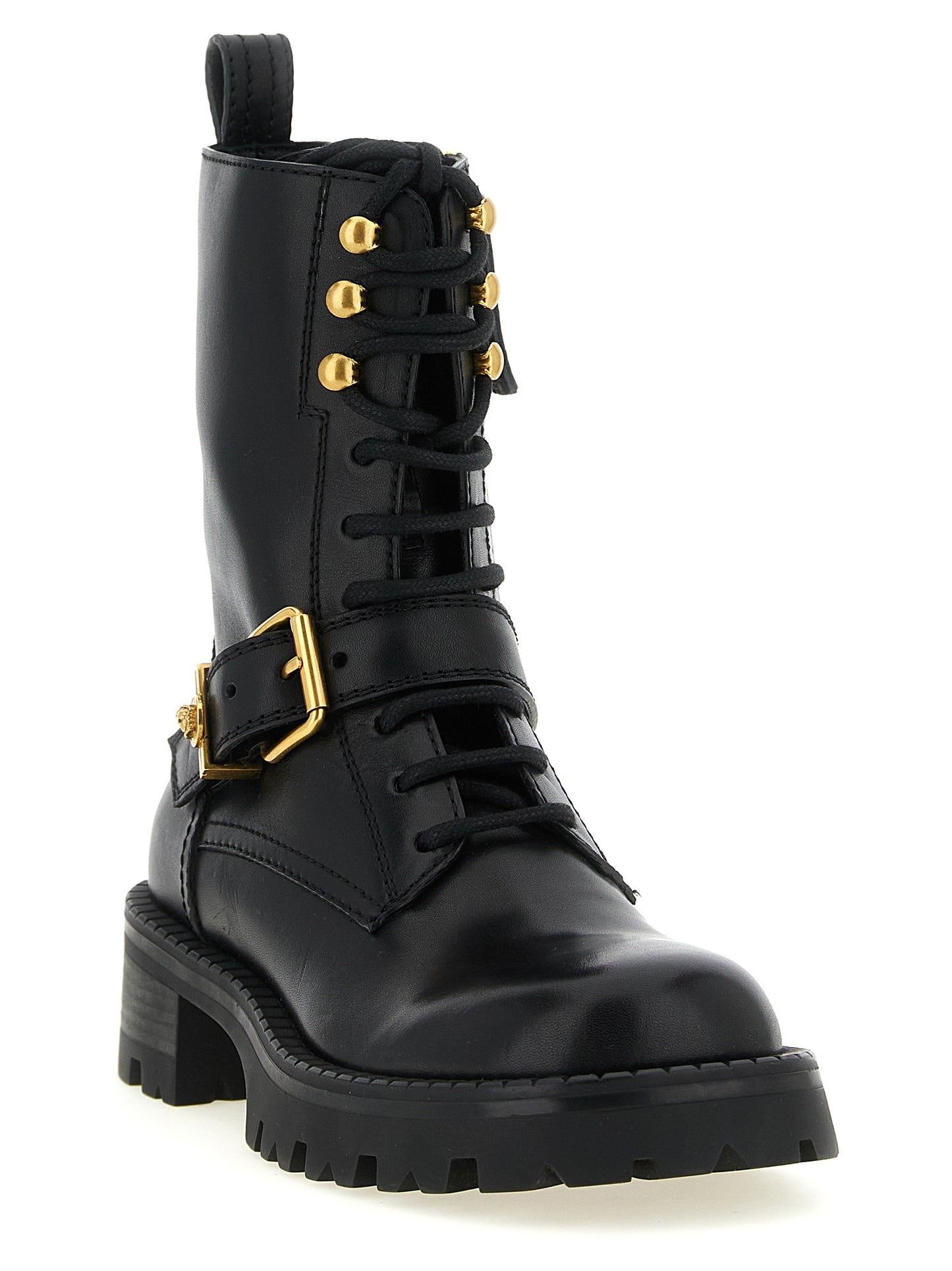 Bottes en cuir de veau noir à lacets Versace
