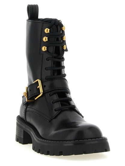Bottes en cuir de veau noir à lacets Versace