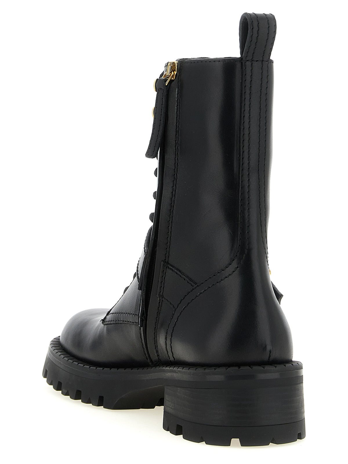 Bottes en cuir de veau noir à lacets Versace